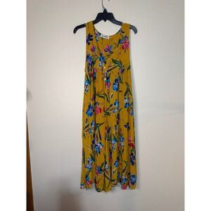 Rustic Rack Mustard Yellow Floral Wide Leg Jumpsuit Sleeveless Large